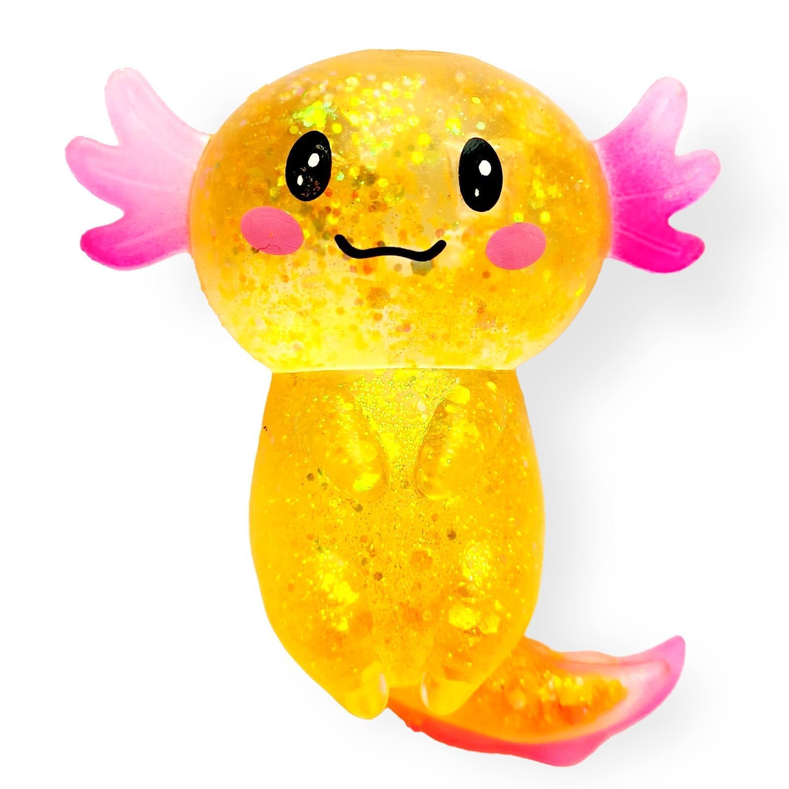 Axolotl Squishy Squeeze Toy, Glitter Filled Jelly Axolotl Fidget Animal, Soft Handheld Novelty Squishy with Translucent Body and Contrast Gills, Cute Desk Accessory for Adults (Orange)