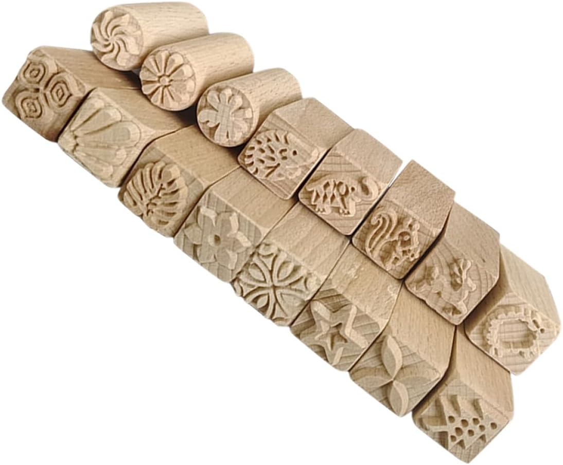NUOBESTY 16pcs Wooden Mooncake Stampers Set Traditional Chinese Baking Tool for Pastries and Desserts for Holiday Celebrations and DIY Crafting