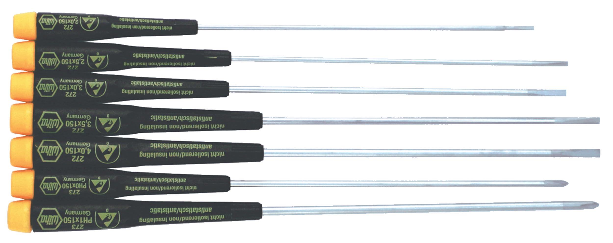 Wiha 27393 Slotted and Phillips Screwdriver Set with Precision ESD Safe Dissipative Handle, 7 Piece