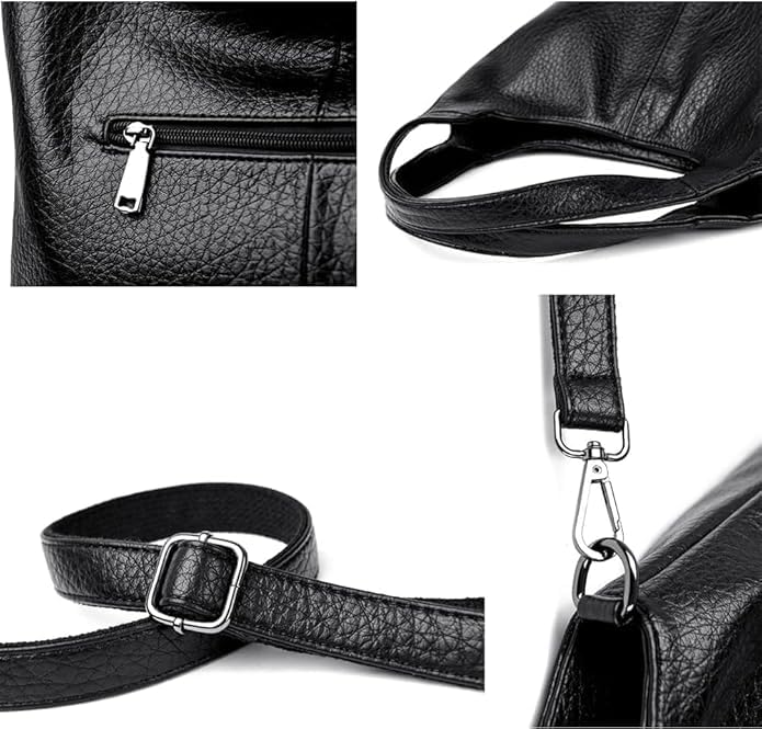 Image of Crossbody Bag for Women, Black Tone Shoulder Handbag for Women, Grain Texture with Inner Padded Pocket Handbag