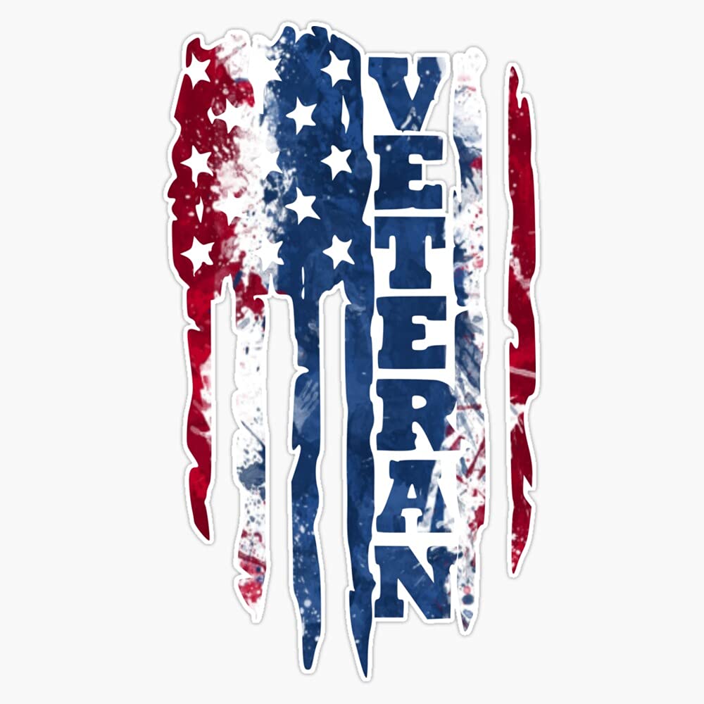 HOF Trading Us Military Red, White and Blue Veteran Flag Vinyl Sticker Waterproof Decal Laptop Wall Window Bumper Sticker 5"