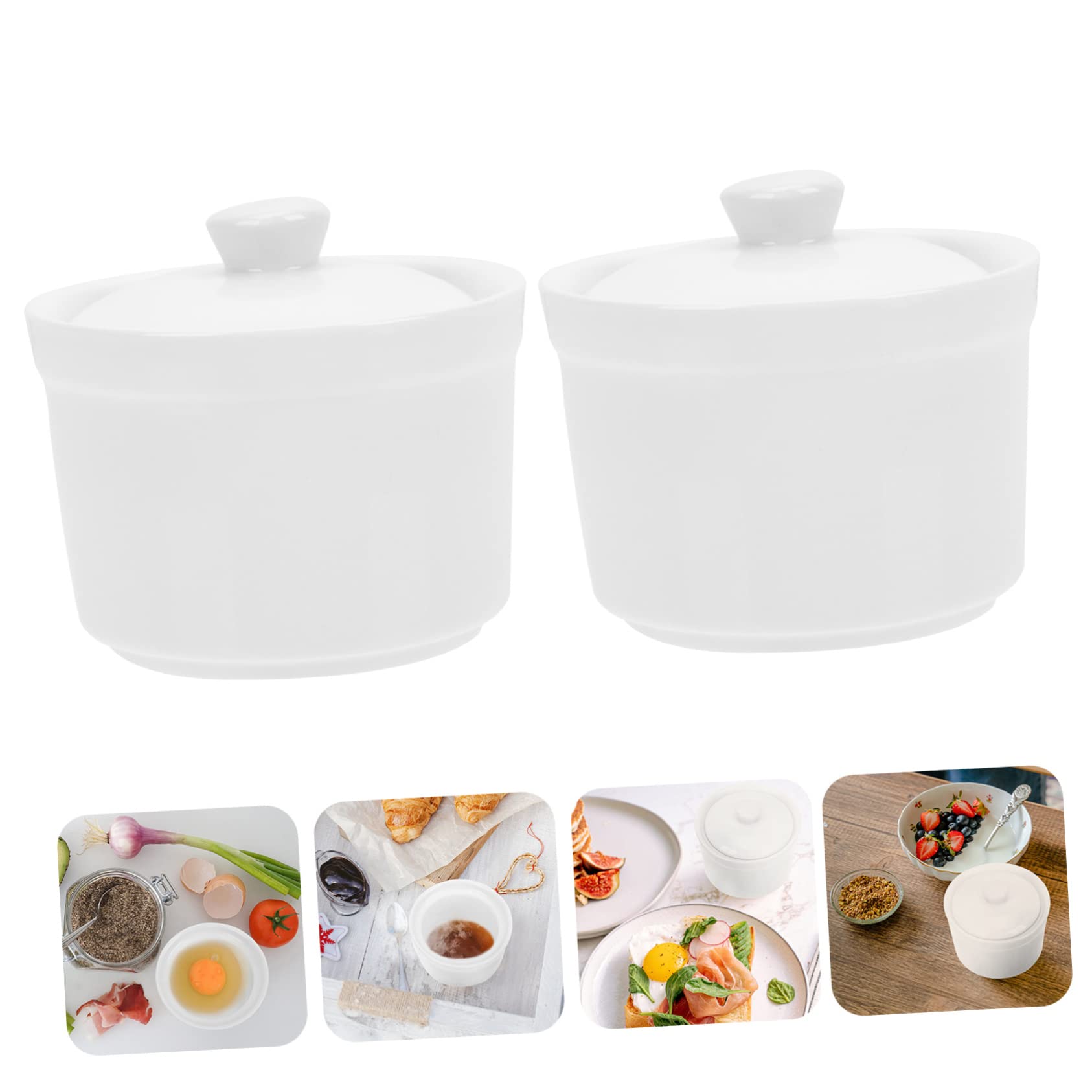 HOLIDYOYO 2pcs Stew Pot Japanese Soup Bowl Braiser Pan with Lid Earthenware Pot Miso Soup Bowls Stone Bowl Japanese Soup Pot Soup Bowls with Handles Non Stick Cookware Dishes White Ceramics