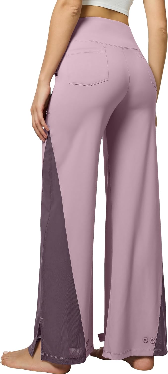 Casei Wide Leg Yoga Pants for Women Adjustable Hem High Waist Loose Casual Pants with Pockets - Image 2