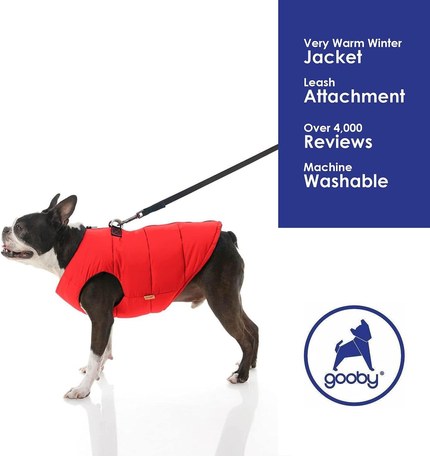Gooby Padded Vest Dog Jacket, Solid Red, Large, Warm Zip Up Dog Vest Fleece Jacket with Dual D Ring Leash - Image 5