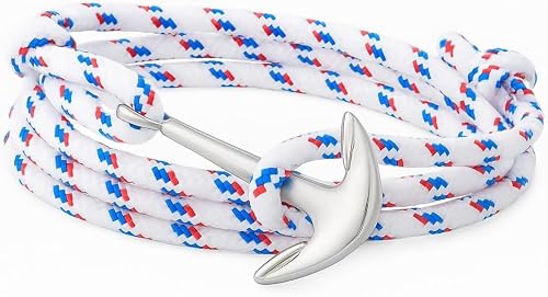 OSUD Bracelet Ancre Marin Homme Femme – Bracelet Corde Style Vintage en Nylon Polyester – Bracelet Nautique Réglable Unisexe – Accessoire Casual Été Voyage (Blanc)