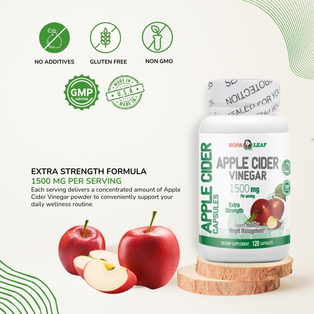 NOPA Leaf Apple Cider Vinegar Capsules – 1500 mg per Serving – 120 Capsules – Dietary Supplement, Non-GMO - Image 5