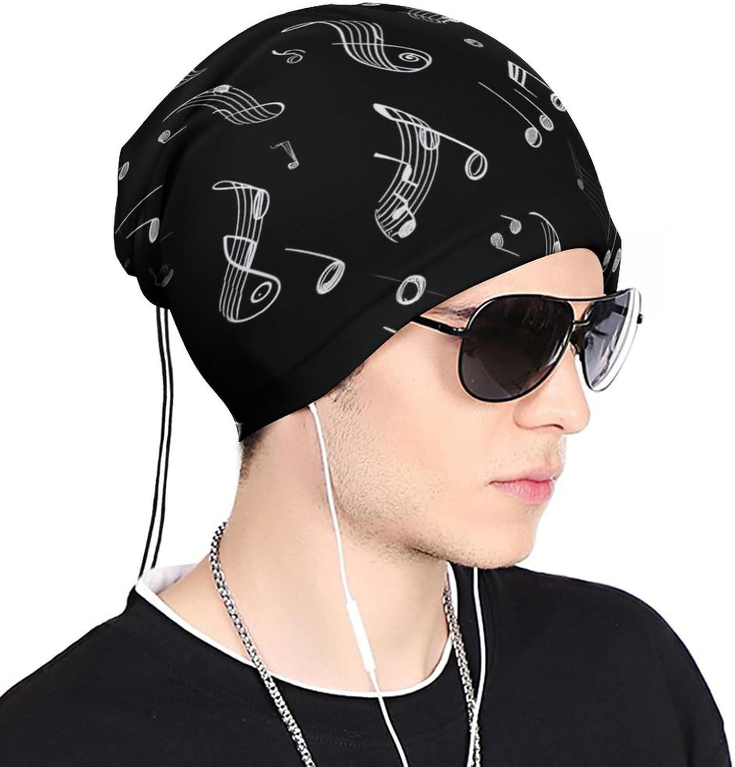 Black Music Notes Neck Gaiter Multifunctional Face Mask Windproof Head Wrap for Men Women