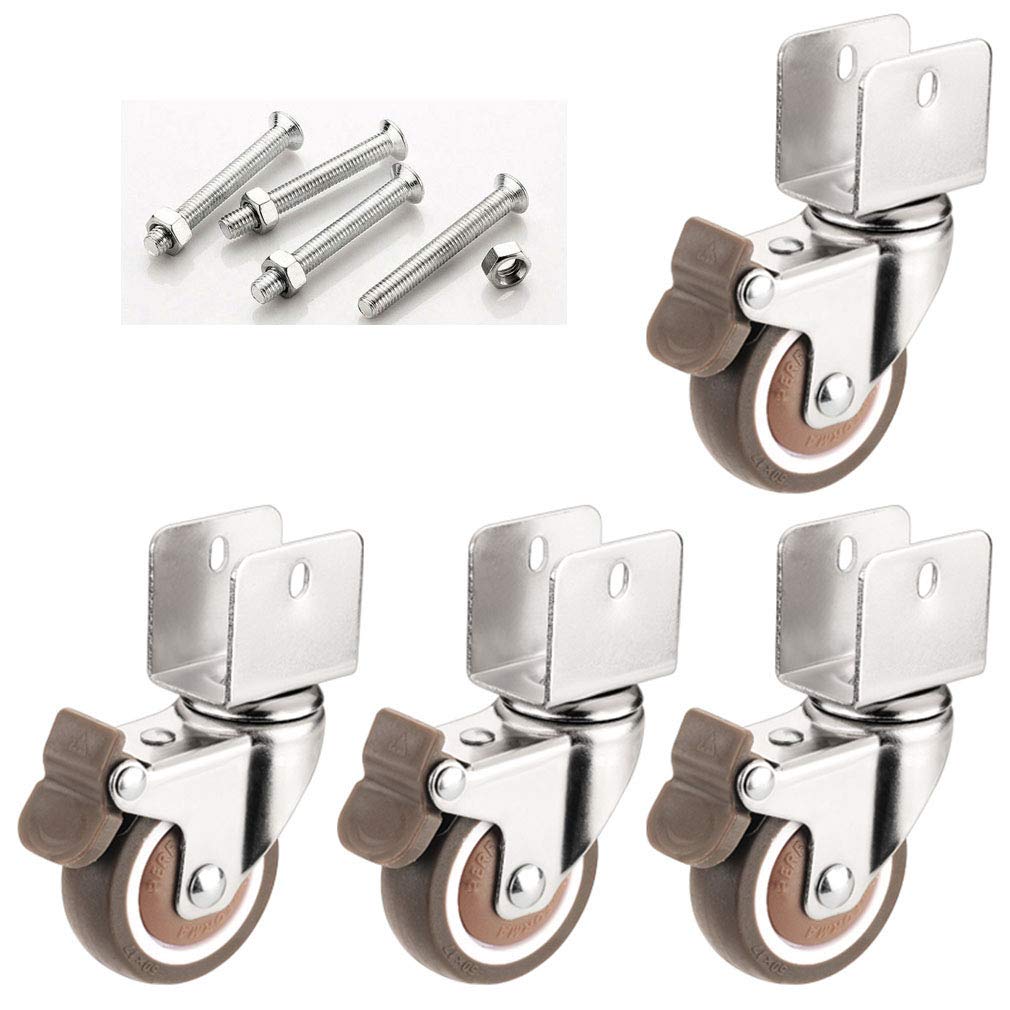 Support en U Chromé Roulettes Pivotantes,50mm Roulettes de Meubles en Caoutchouc,Pivotantes 360° Roues,Muet,Convient pour Lit Bébé,Charge 90KG,avec des Vis,4 Pièces (20mm,4 frein)