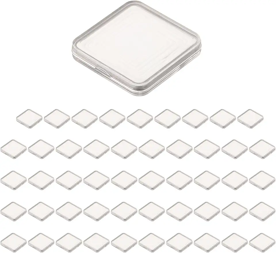 Cápsulas de plástico para moedas comemorativas e moedas, junta interna ajustável (17/20/25/27/30 mm), conjunto de 50 peças com caixa de armazenamento — estojo porta-moedas e cápsula protetora