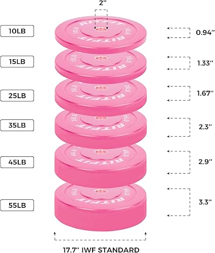Miniatura 2 de RITFIT Placas de peso rosa, placa de pesas olímpica de 2 pulgadas, placas de parachoques con inserto de acero, pesas rosas para gimnasio y hogar