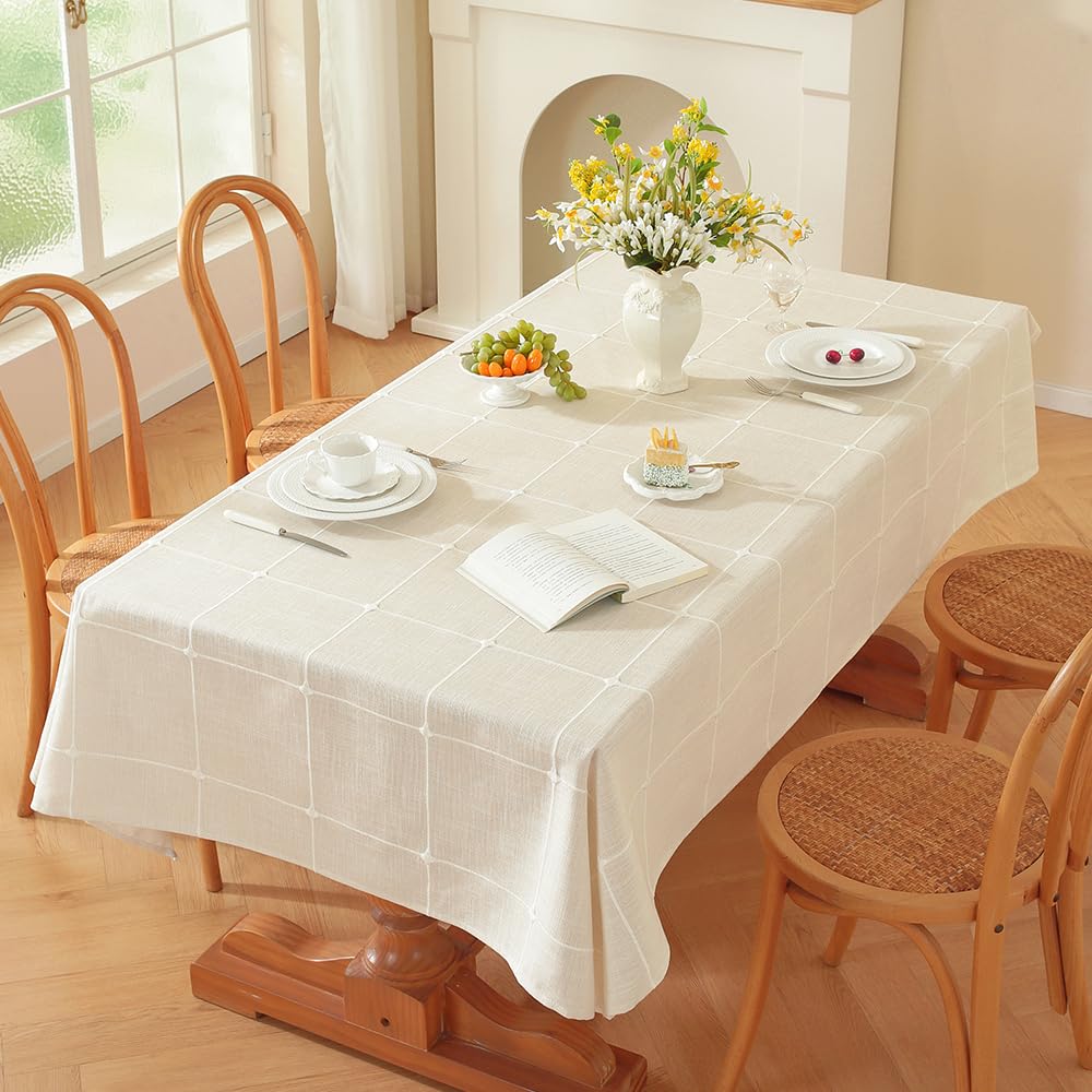 Zobesta Linen White Table Cloth Rectangle 53 x 86 Inch, Cotton Linen Tablecloth Rectangle Heavy Weight Washable Farmhouse Soft Boho Tablecloth for
