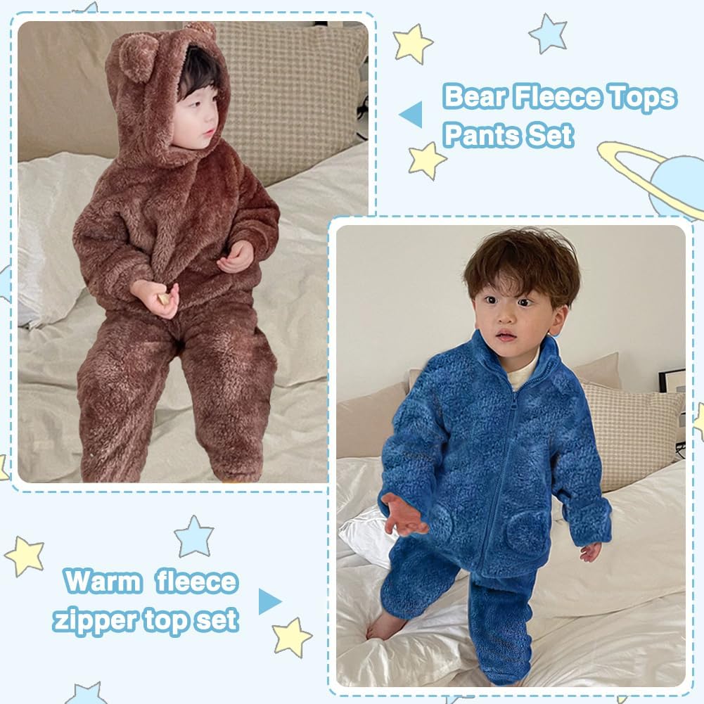 UVIPC Toddler Baby Fleece Set Winter Pullover Tops Pants 2pcs Set,Toddler Bear Sweatshirt Fluffy outfit