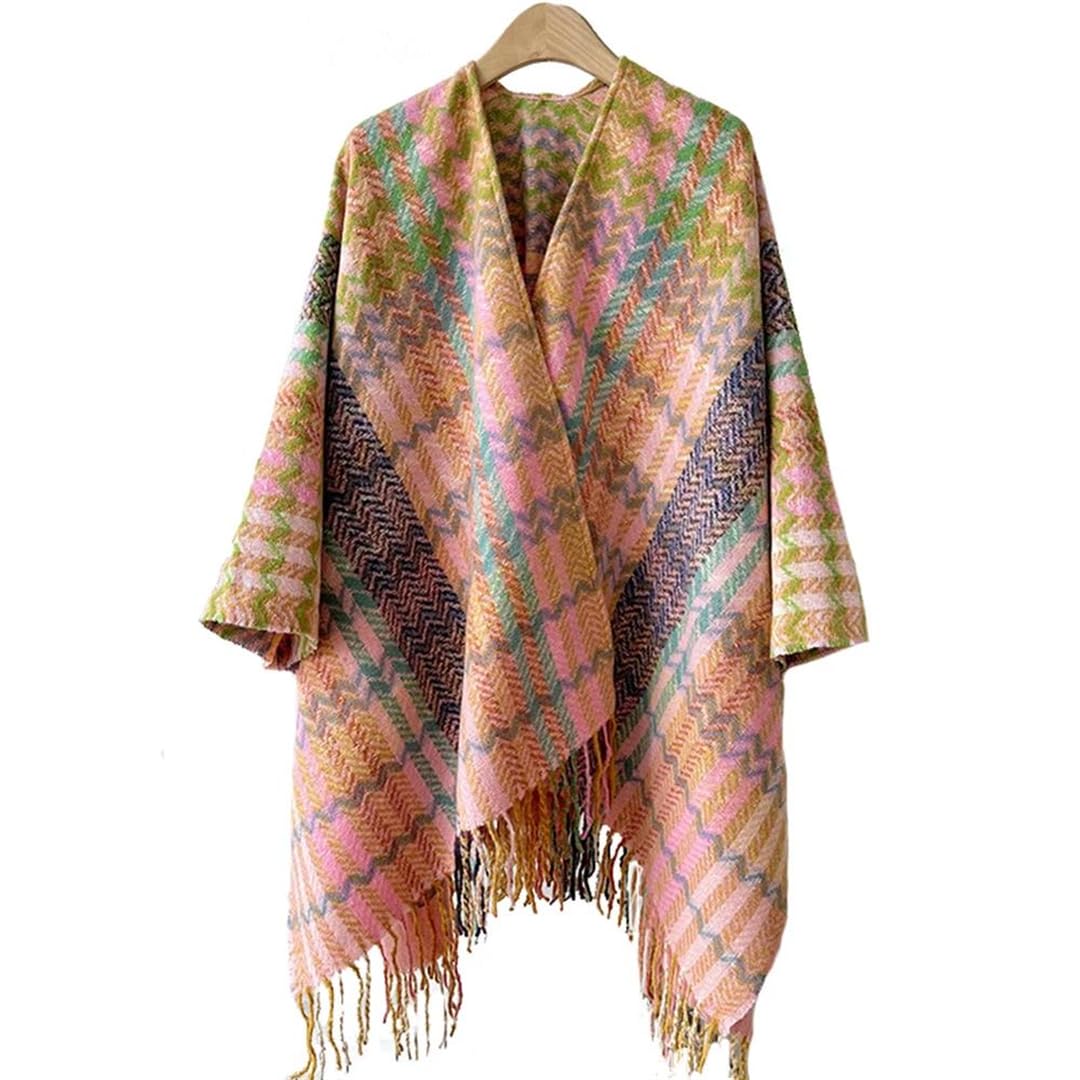 Disimlarl Poncho da donna lavorato a maglia, mantello, scialle, stile etnico, mantelli con nappa, cardigan, maglione, scialle sciolto