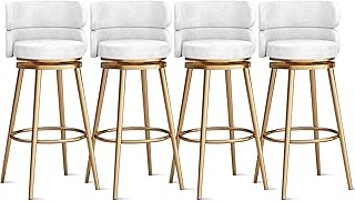 モダンな回転バースツール 1/2/3/4脚セット ベルベット高さスツール ハイバック キッチンアイランドカウンターバーチェア ゴールドベース付き キッチンアイランド、カウンター、バー用 ホワイト 4個 75cm