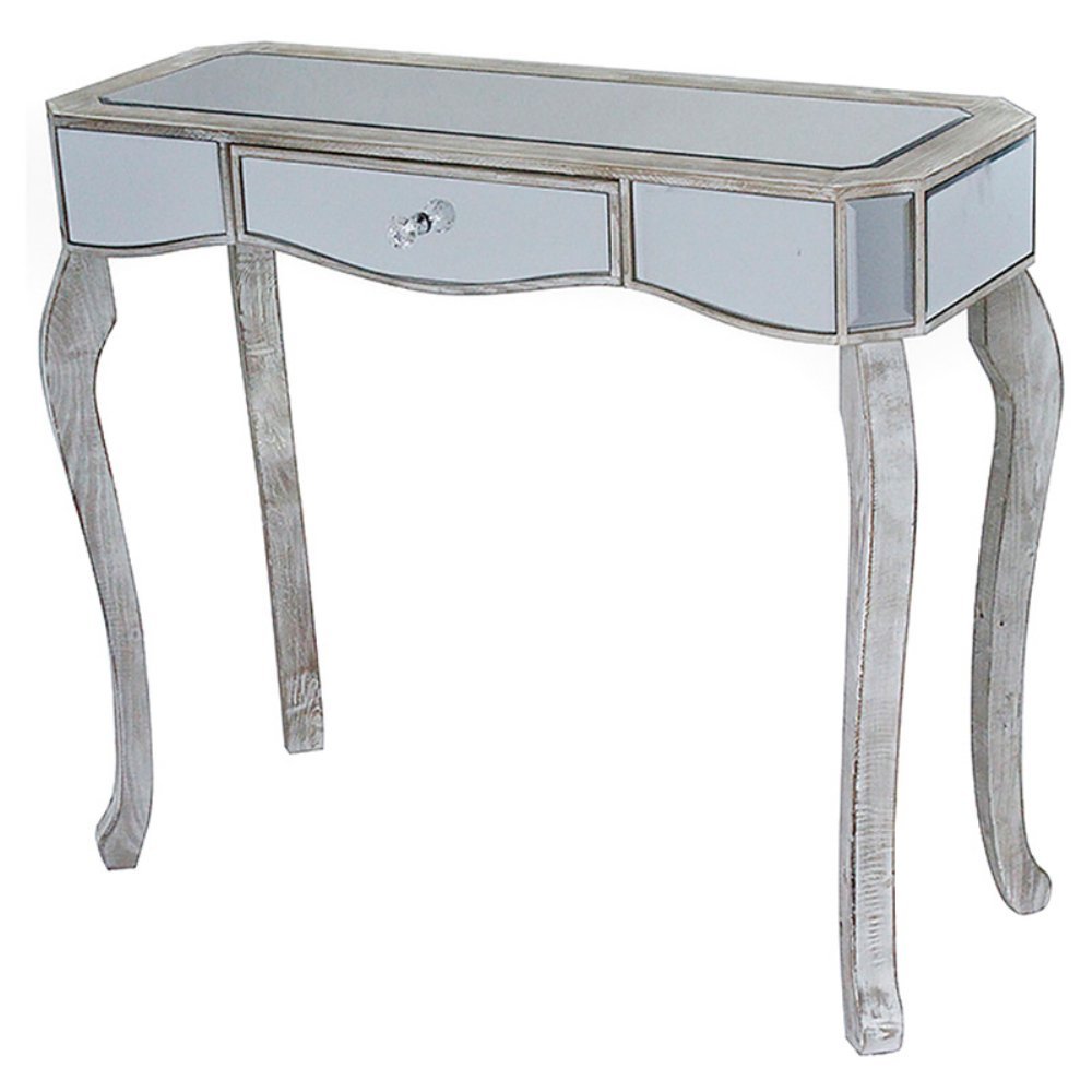 30.7" White Wash Katrina Collection Console Living Room Office Writing Table with Drawer and Mirror Accents
