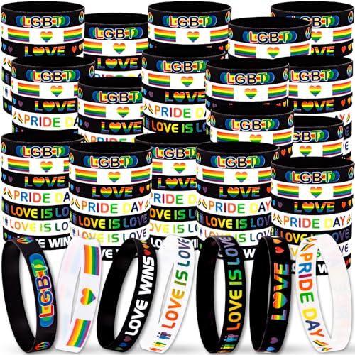 Moon Boat 144PCS Pride Month Wristbands Bulk: Rainbow Silicone Rubber Gay Bracelets Accessories for LGBT Parade Party Favors Decorations Giveaways