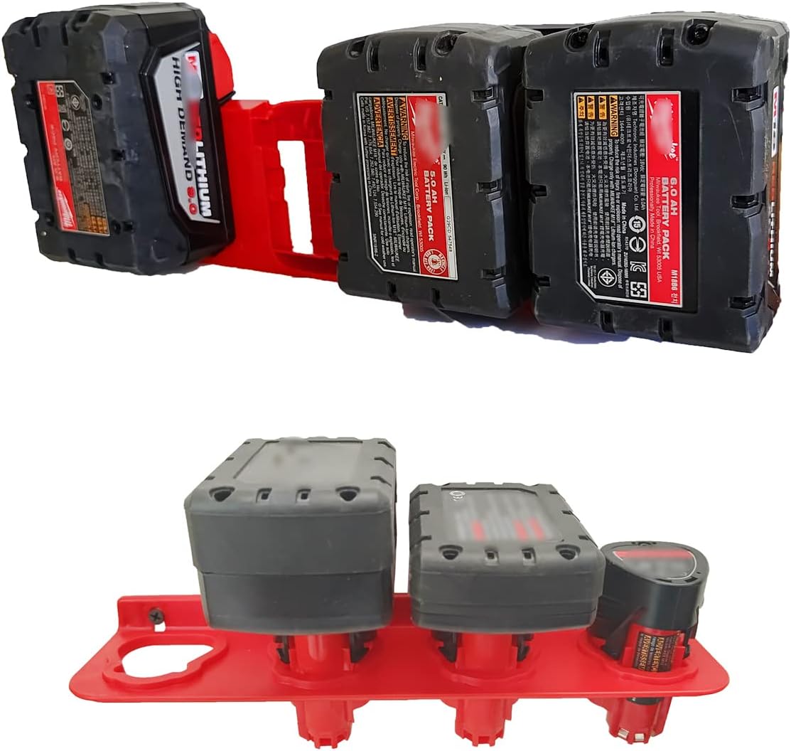 Plastic Battery Organizer Mount Holder Fit for Milwaukee M18 M12 Battery 2 for 12V and 2 for 18V