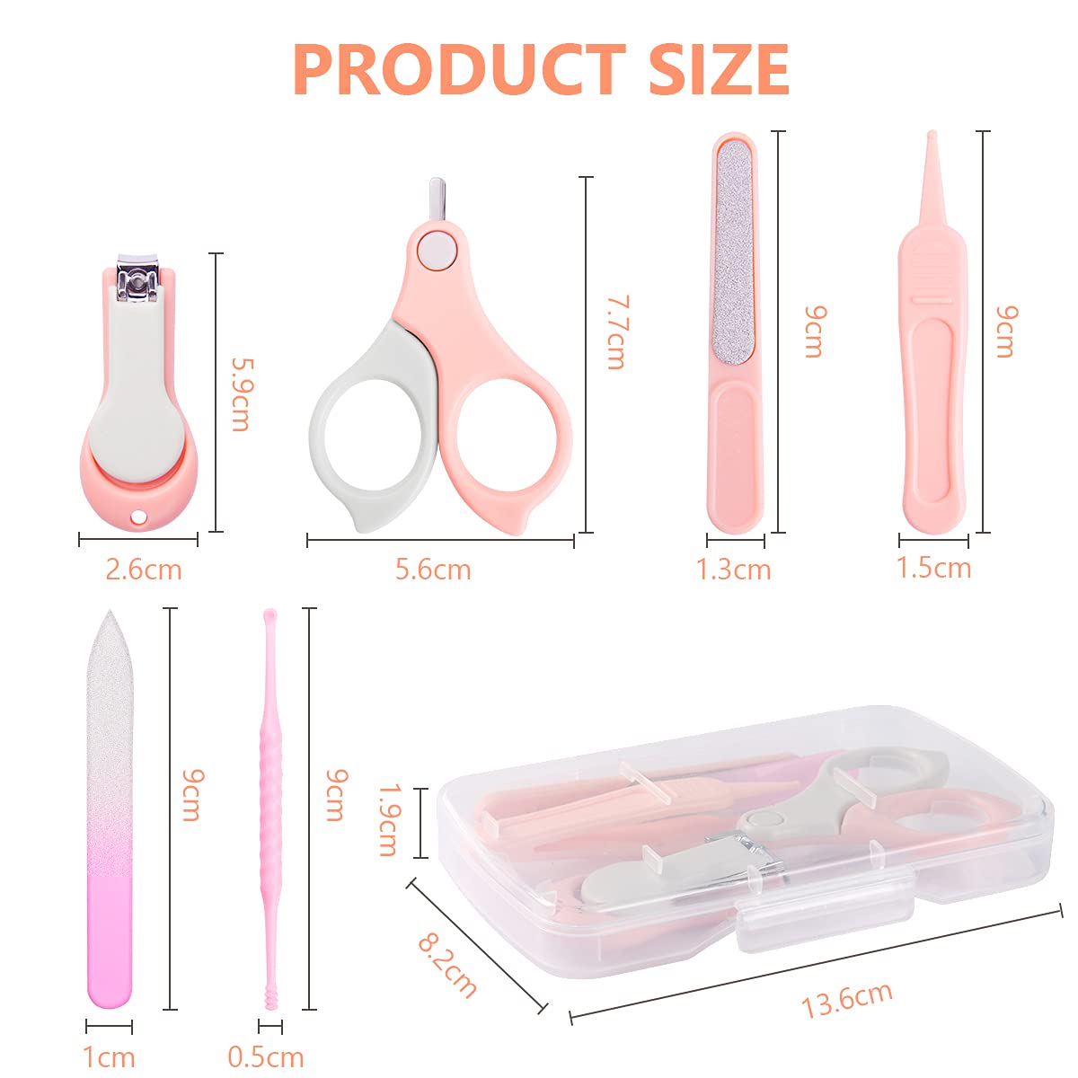 Vicloon Kit per La Cura Del Bambino, 6-in-1 Kit per Unghie Neonati, Set Manicure Neonati con Lima per Unghie in Vetro, Forbicine, Tagliaunghie, Lima per Unghie, Pinzetta e Pulisci Orecchie (Rosa)