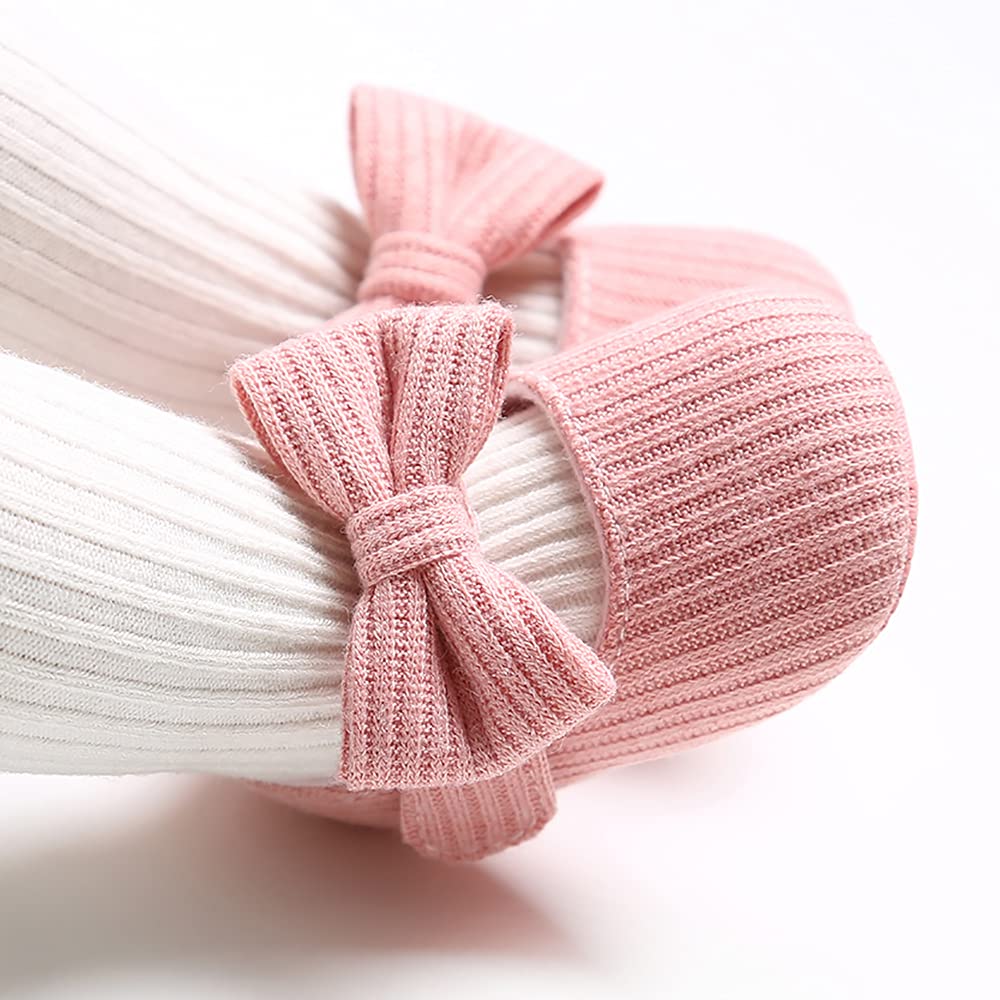 QWZban Baby Girls Mary Jane Flats with Bowknot Soft Newborn Infant Crib Shoes Wedding Party Dress Shoes First Walkers