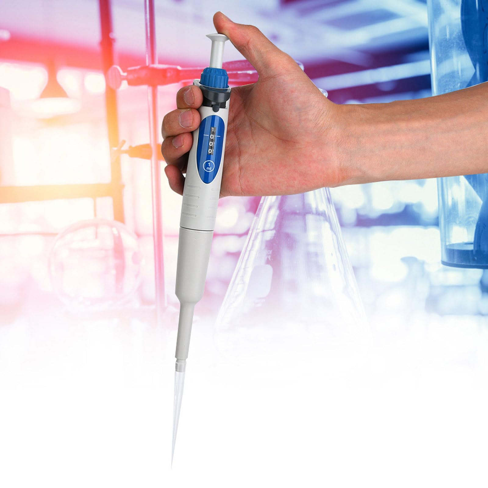 Pipette mit Volumenbereich von 100 bis 1000 Mikrolitern – manuell einstellbare Einkanal-Mikropipette A1000 für den Flüssigkeitstransfer im Labor – Digitalanzeige und