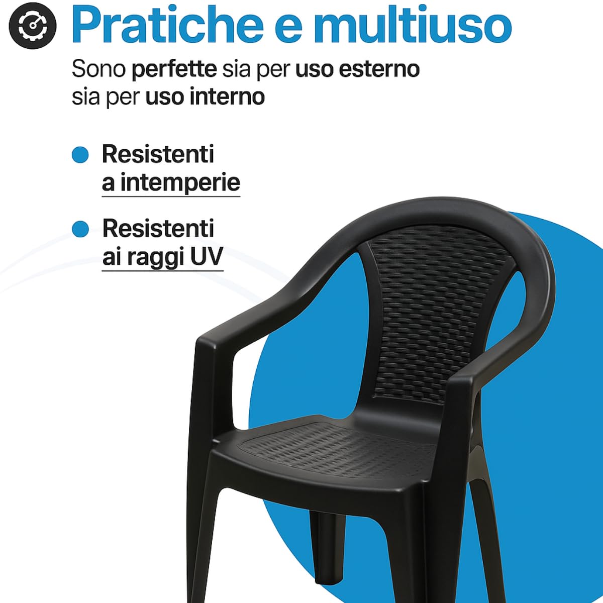 Silla de jardín apilable de plástico con aspecto de ratán (6, antracita)
