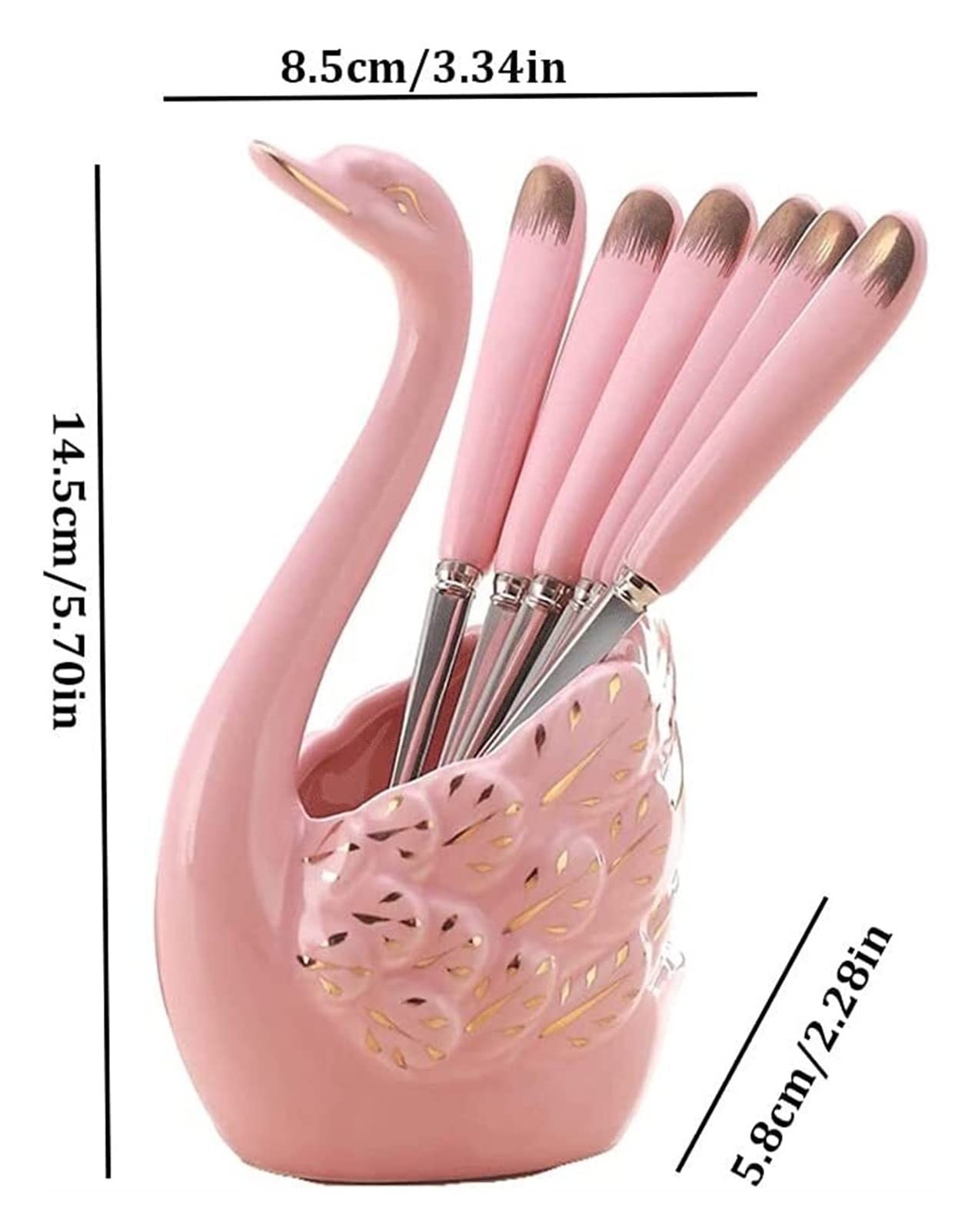 Łyżka Widelec owoców ze stali nierdzewnej, kreatywne ceramiczne sztućce Cygnus, do widłami sałatkowymi w gospodarstwie domowym, zestaw deserów Forks Srebra Sztućce(6 forks+white swan)