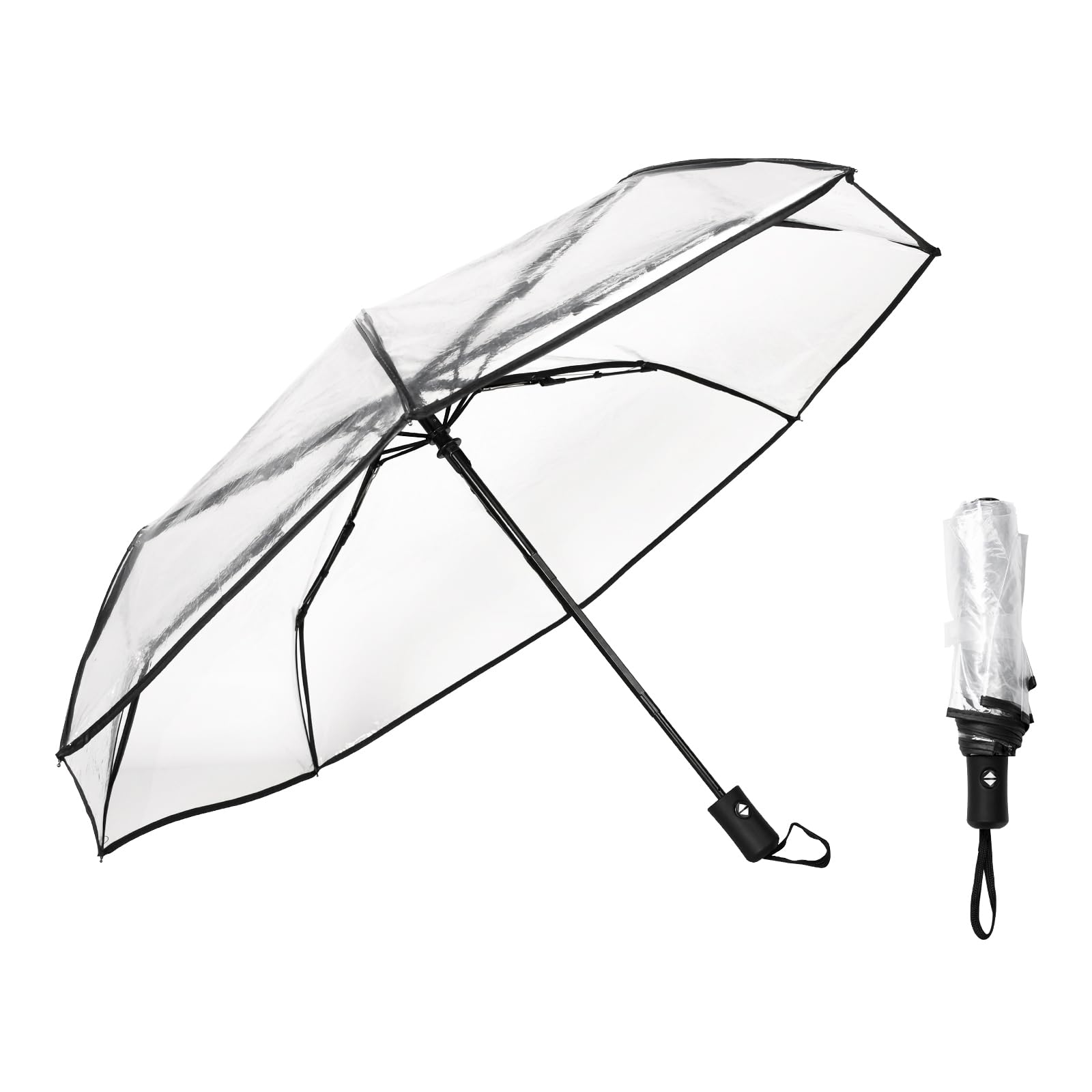 PumwoyClear Umrella, Transparent Folding Automatic Open Close Travel Umbrellas for Rain,Wind and Snow,Clear Umbrellas for Rain Adult Unisex
