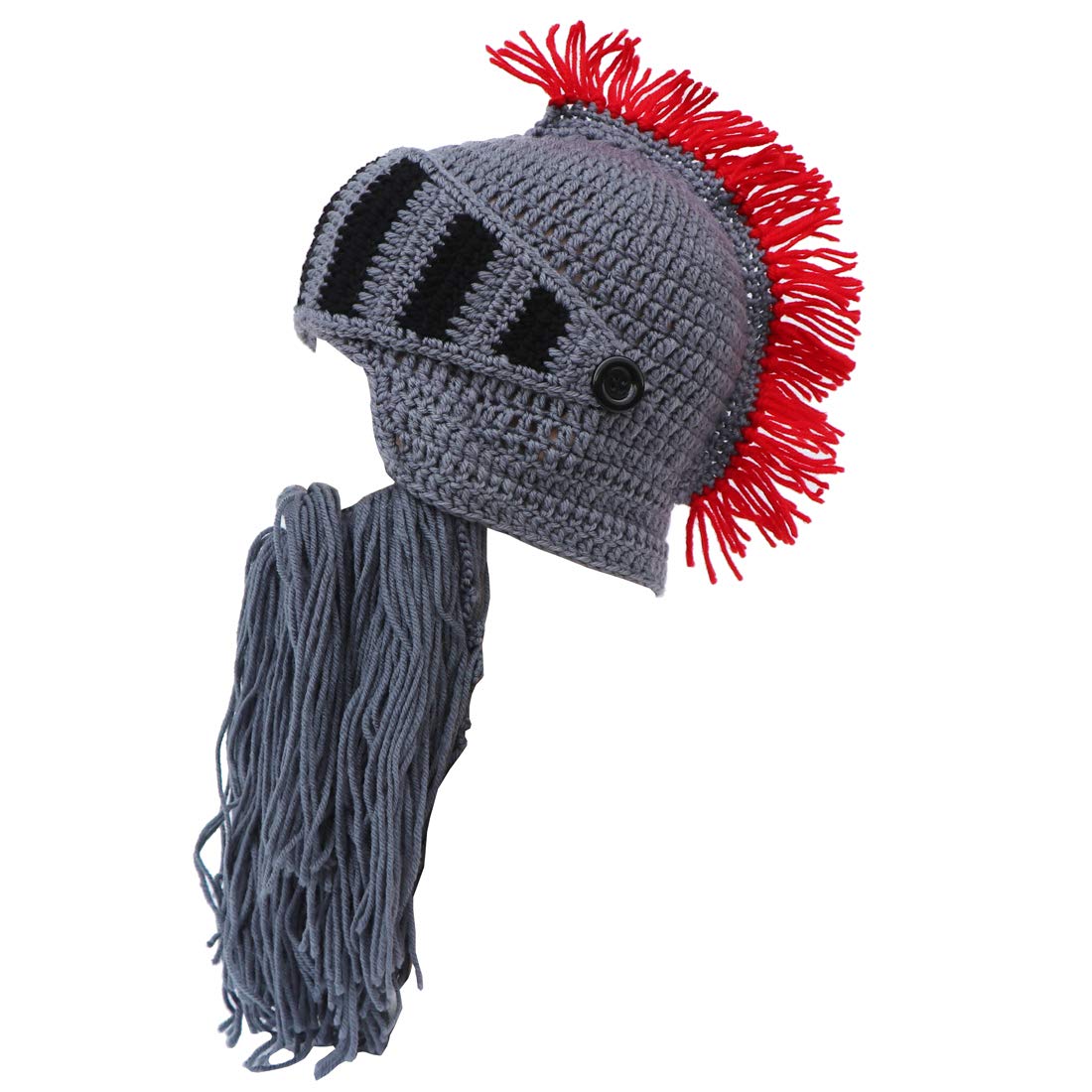Xinqiao Mens Handmade Beanie Knit Funny Hat Cosplay Roman Knight Costume Caps (Grey)