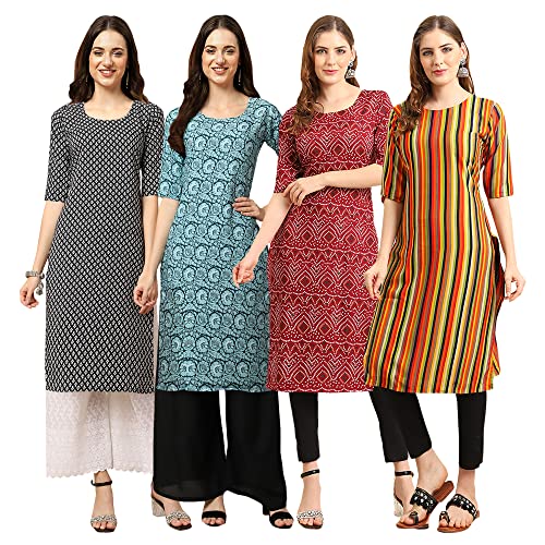 Image of Pinkmint Women's Crepe Digital Print Straight Kurta [Pack of 4]