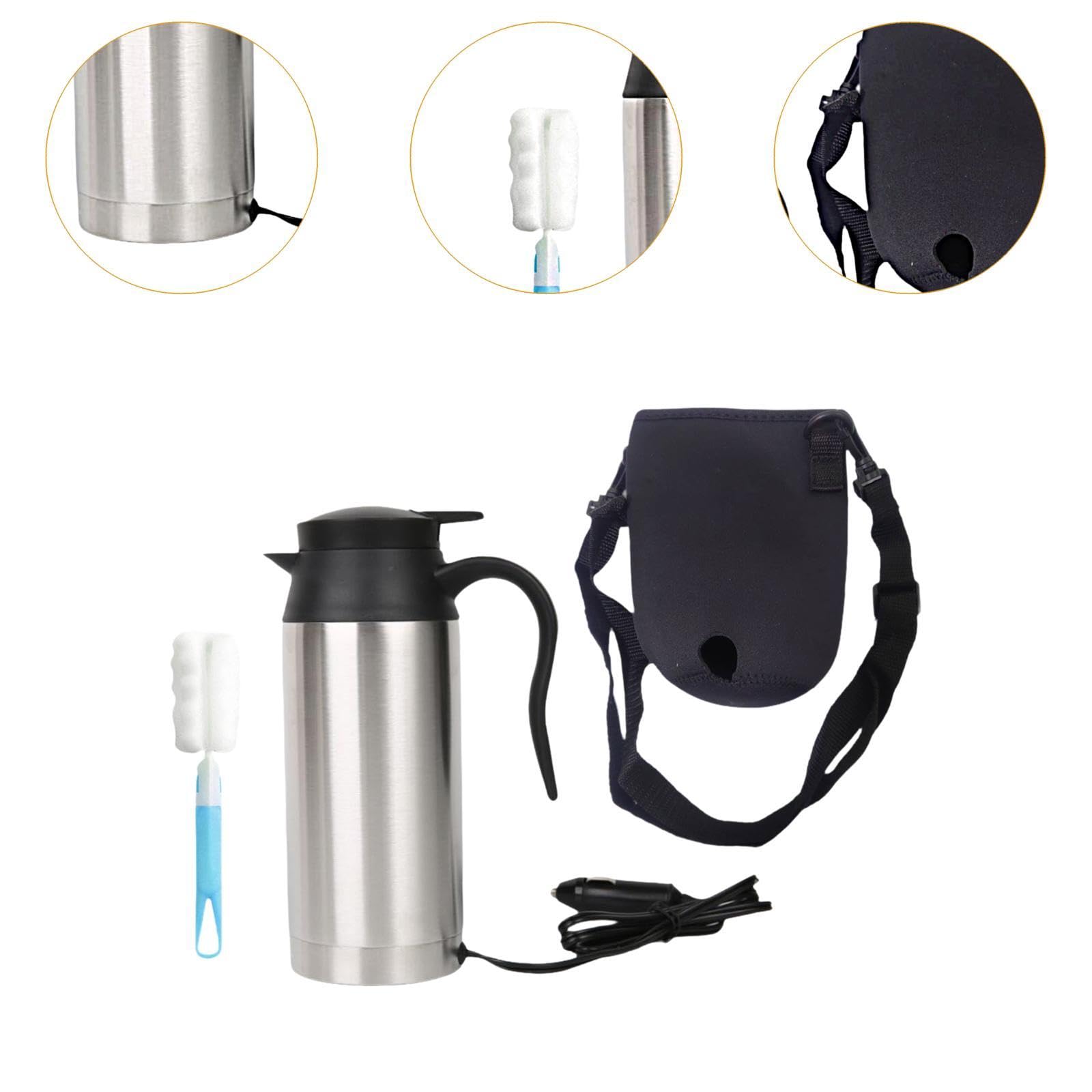 Hervidor de Coche Taza Termo Eléctrica Calefacción Portátil Calentador de Leche Café Agua Acero Inoxidable Aislamiento Vacío Adecuado para Carretera C, 24V, Individual