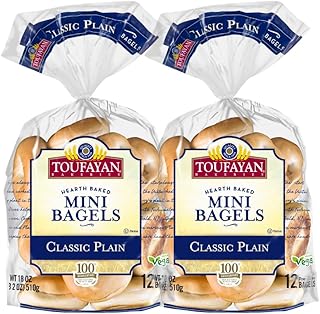 Toufayan Mini Plain Pre‑Sliced Bagels – Soft Texture, Perfect for Breakf...