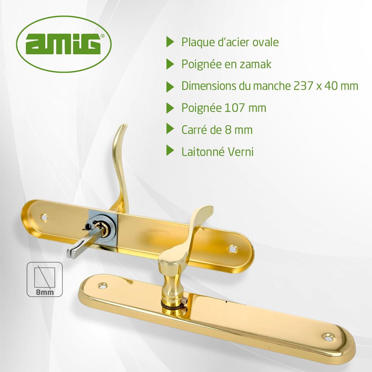 Amig - Lot de 2 poignées de porte - Poignées décoratives pour portes intérieures - Installation facile et utilisation confortable - Rosace Ø 65 mm - Zamak - Finition chromée mate