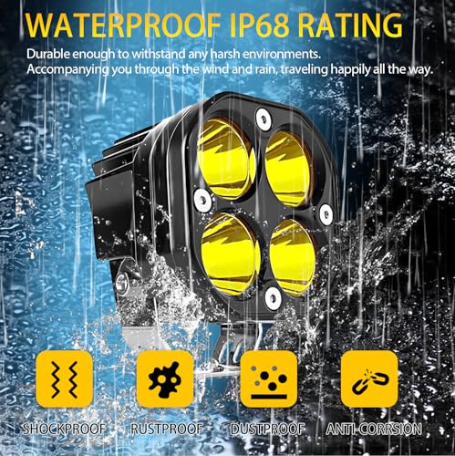 WELLIT LED Work Light 2 x 40 W 3 Inch LED Floodlight 12V 24V Yellow Square Extra Spotlight Fog Lights Offroad for Car Tractor Motorcycle Fishing Lights (5 x 7 cm - Image 4