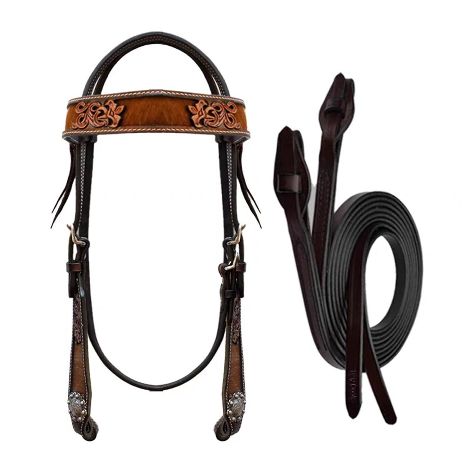 Briglia for cavalli western for equitazione, con incisione in pelle