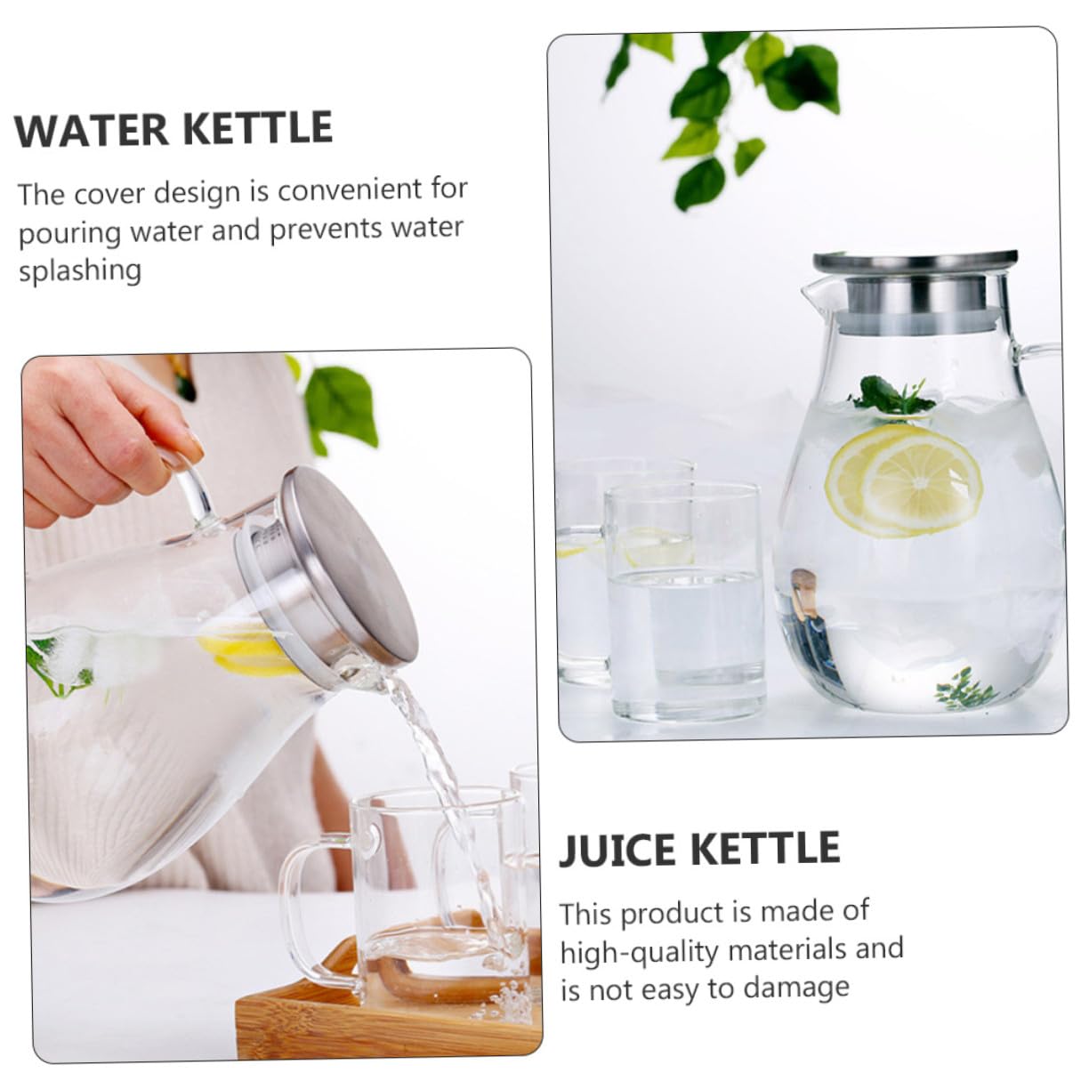 NOLITOY Jarra de Vidrio Grande con Tapa Antigoteo y Diseño Fácil de Usar para Bebidas Frías y Jugos Casa