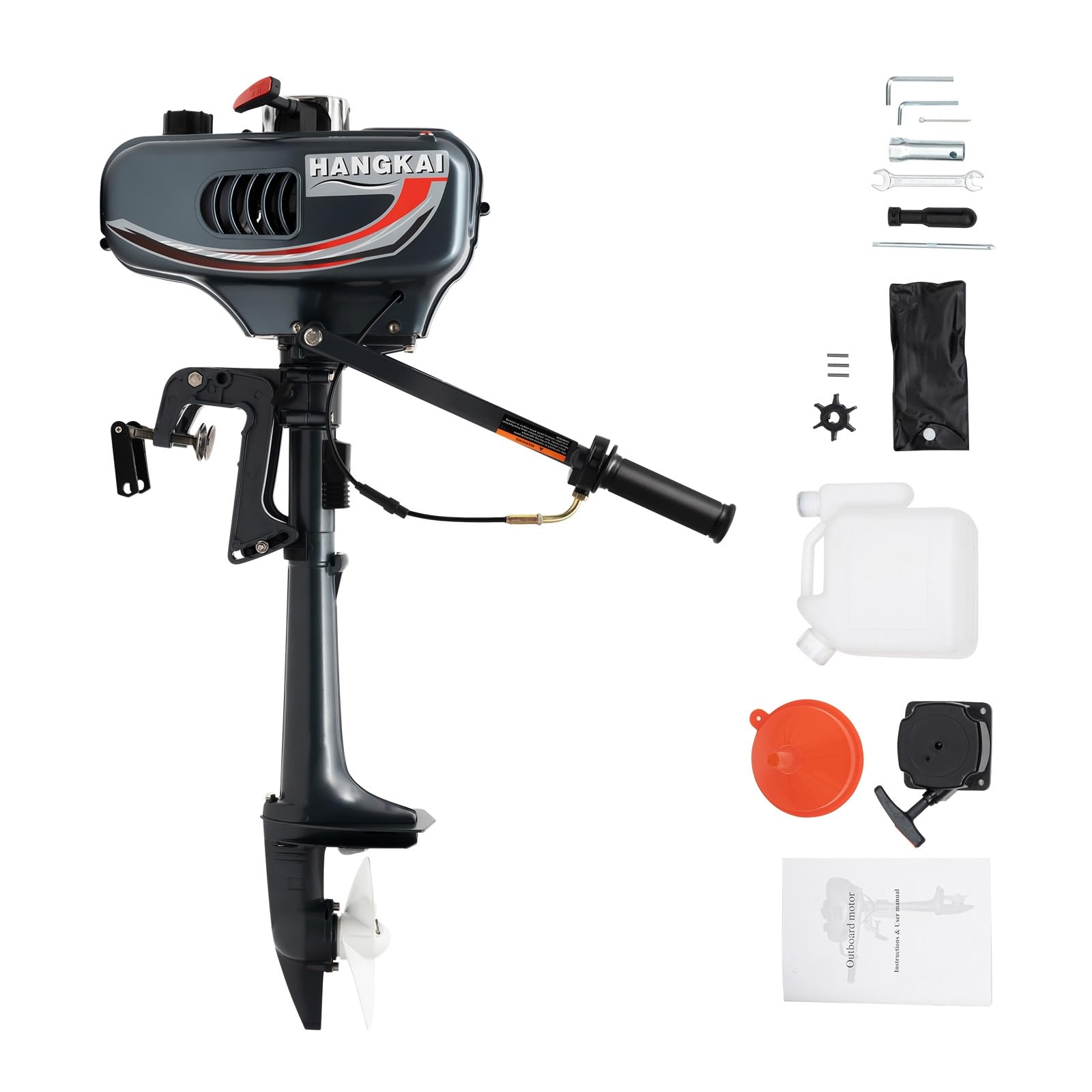 3.5PS Aussenborder Benzinmotor Bootsmotor 2 Takt Bootsmotor Wasserkühlung CDI Manueller Start Außenbordmotor für Fischerboote, Yachten oder Kajaks