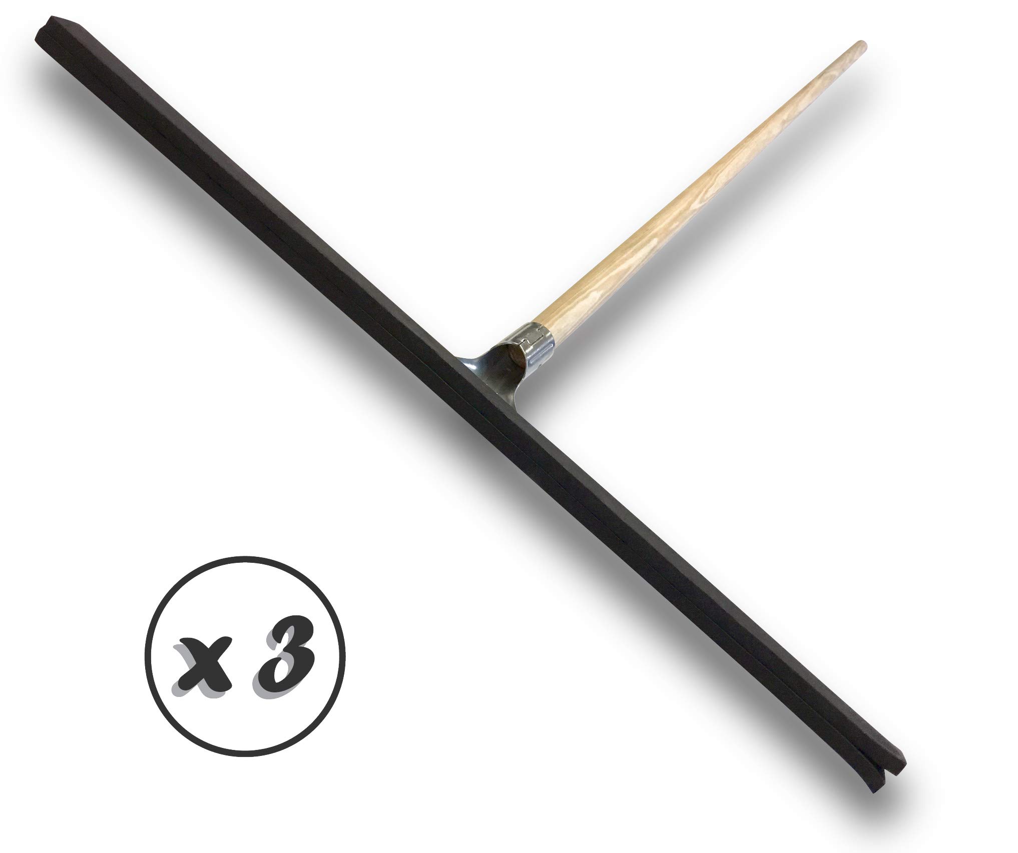 Extractor de agua de piso escurridor escoba | Juego de 3 | Longitud 60cm | Gomaespuma negra 2 palas | Mango de madera 1,20 m | Kibros 1560Mx3 | 2 hojas de goma espuma negra, ancho 60 cm, extracción de agua suelos interiores exteriores, taller cocina resta