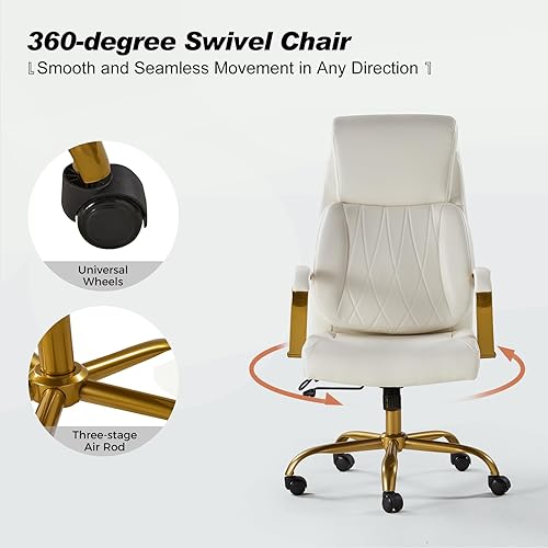 Miniatura 8 de HULALA HOME Silla de oficina ejecutiva con soporte lumbar ajustable, silla de oficina ergonómica de cuero con reposabrazos acolchados, inclinación y