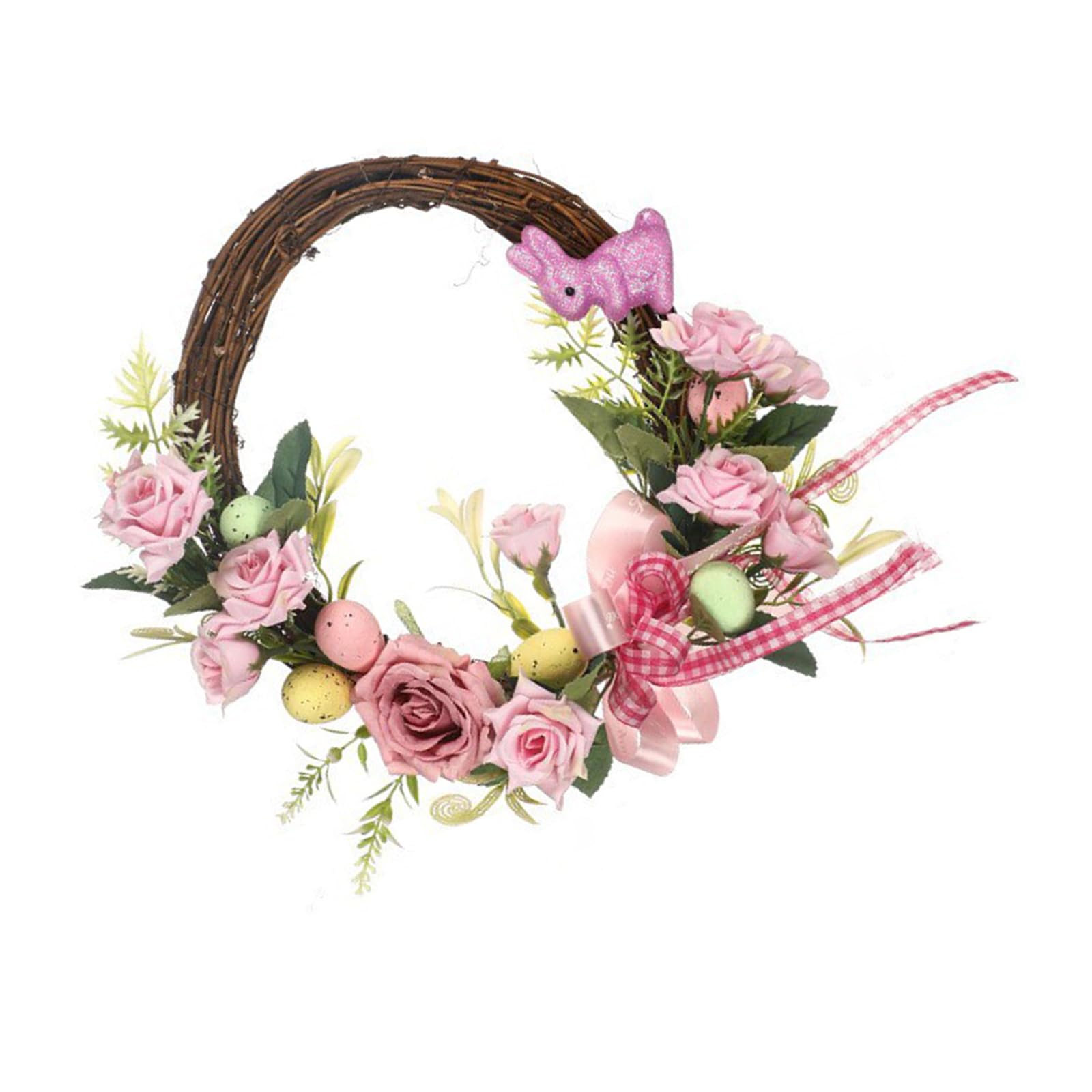 TFAOYS Artificial Flower Wreath with Eggs and Blooms Garlands for Home Wall and Garden Decorations Door Hanging Easters Decoration