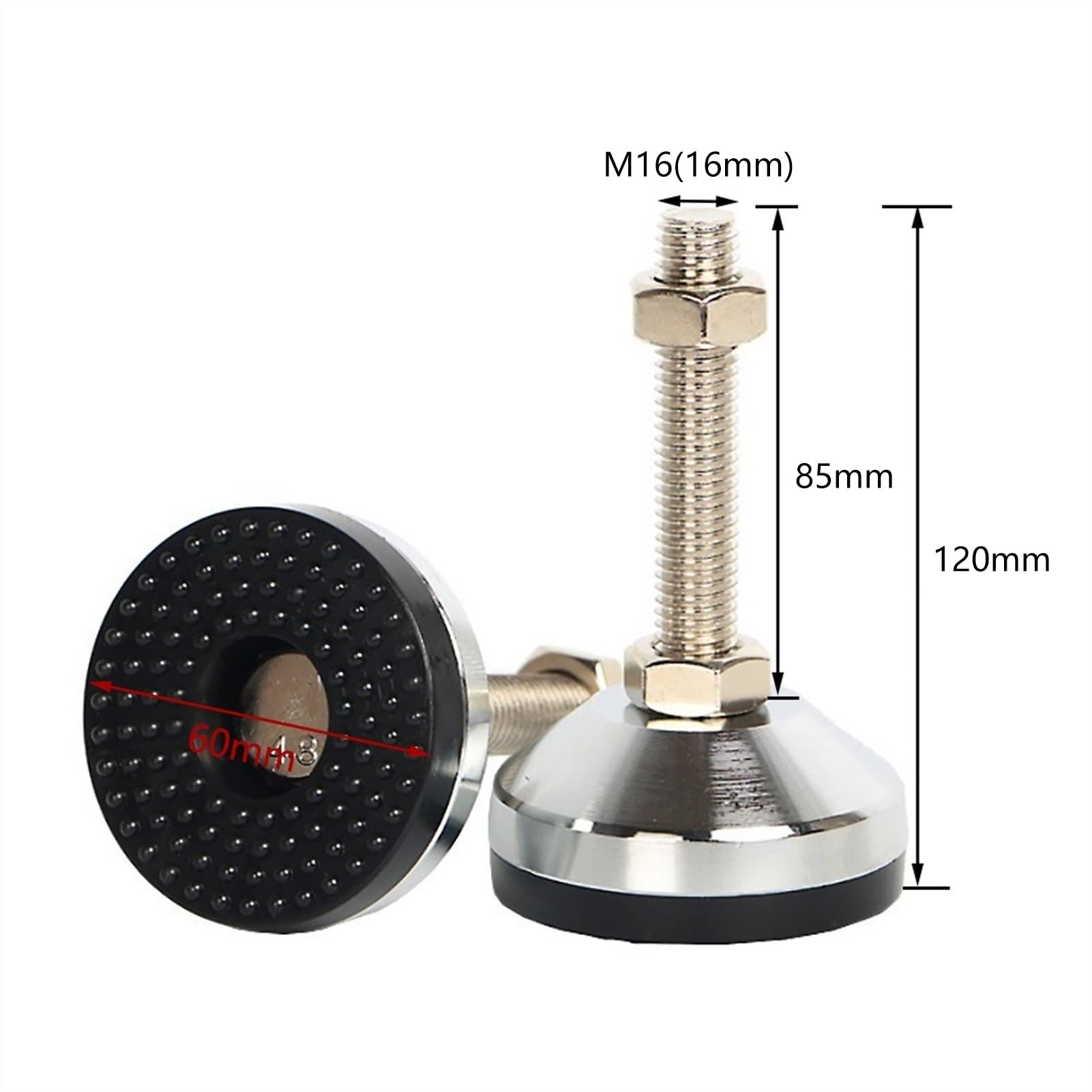 4 patas niveladoras ajustables for muebles. | Patas roscadas de acero al carbono de alta resistencia con parte inferior acolchada de goma, rosca M16