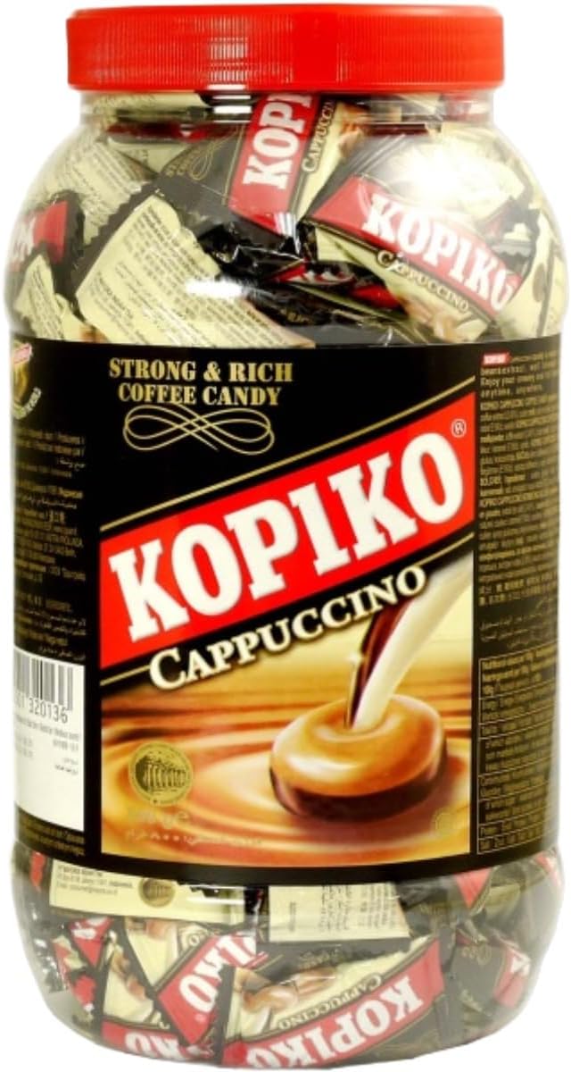Kopiko Cappuccino Candy Jar, 700g – Coffee Flavored Hard Candy, Creamy Cappuccino Taste, Resealable Bulk Jar for Home, Office, or Gifting