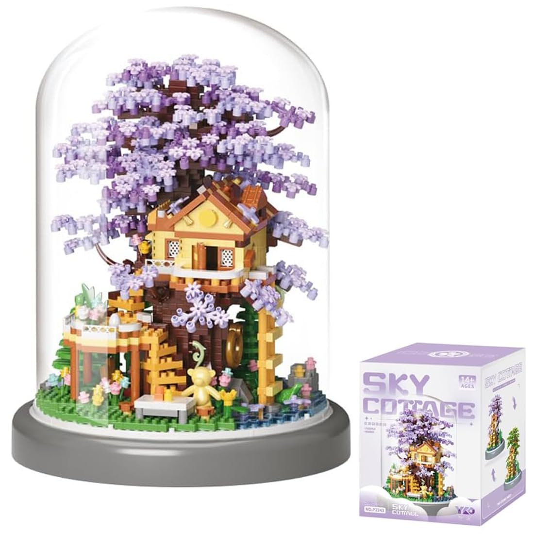 FULHOLPE Sakura Baum Bausteine Bausatz, 2038+ Klemmbausteine Modular Japanische Kirschblütenbaum Modellbausatz Mit Staubschutz, Konstruktionsspielzeug Nicht Kompatibel mit Großen Marken Baumhaus