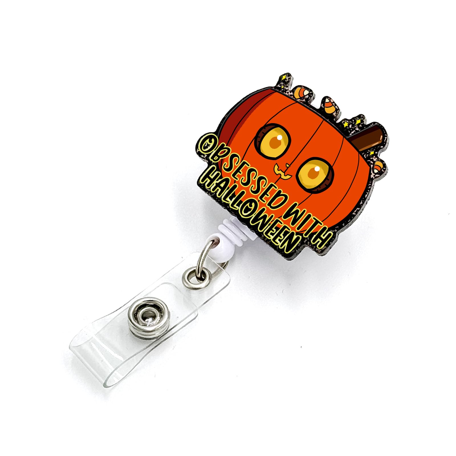 Tian Zhun Badge Reel Retractable with Alligator Clip Funny Acrylic Badge Holder Obsessed with Halloween Badge Accessories for Hospital Nurse Nursing Students Office Women Man