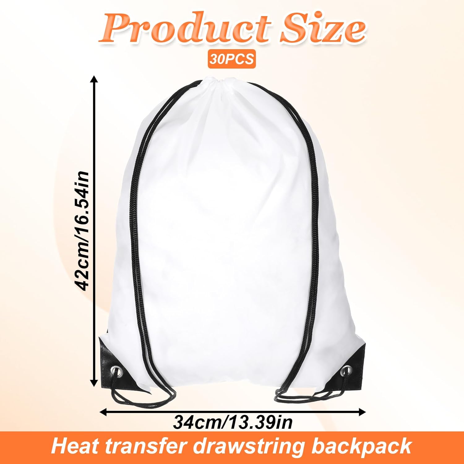 30 Pcs Sublimation Drawstring Bags Blanks White Cinch Sack Draw String Backpack Bulk Polyester Blank Bags for Heat Transfer Vinyl Gym Sport DIY Craft - Image 2