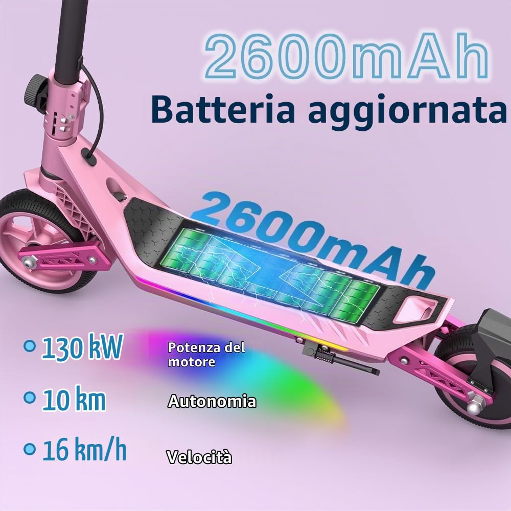 Monopattino Elettrico per Ragazzi U8 Fuoristrada - Doppia Sospensione - 16km/h Max, 10km Autonomia - Pieghevole e Leggero (6.7kg) - Motore 110W - Per Bambini 8-16 Anni (Rosa)