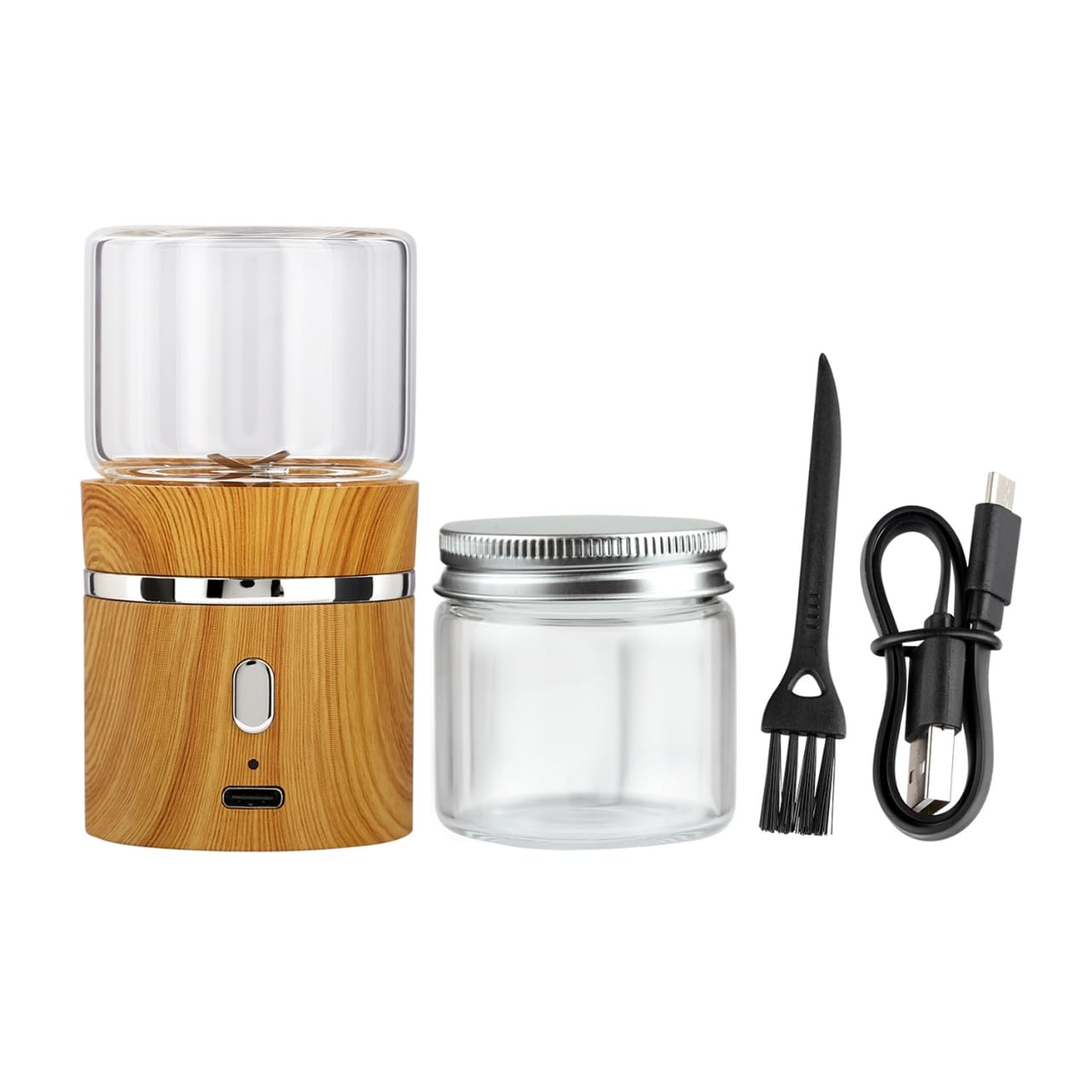 Macinino elettrico per erbe aromatiche, macina spezie ricaricabile, automatico, mini formato 5,1 x 8,9 cm, con 2 barattoli di vetro da 50 ml