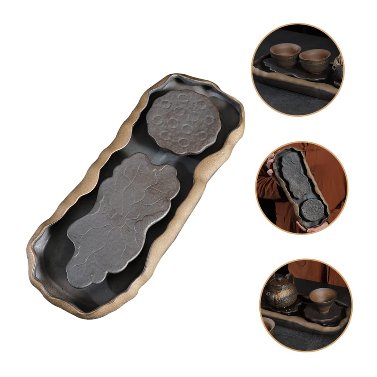 Ceramic Lotus Tea Ceremony Tray with Drain Water for Kung Fu Tea