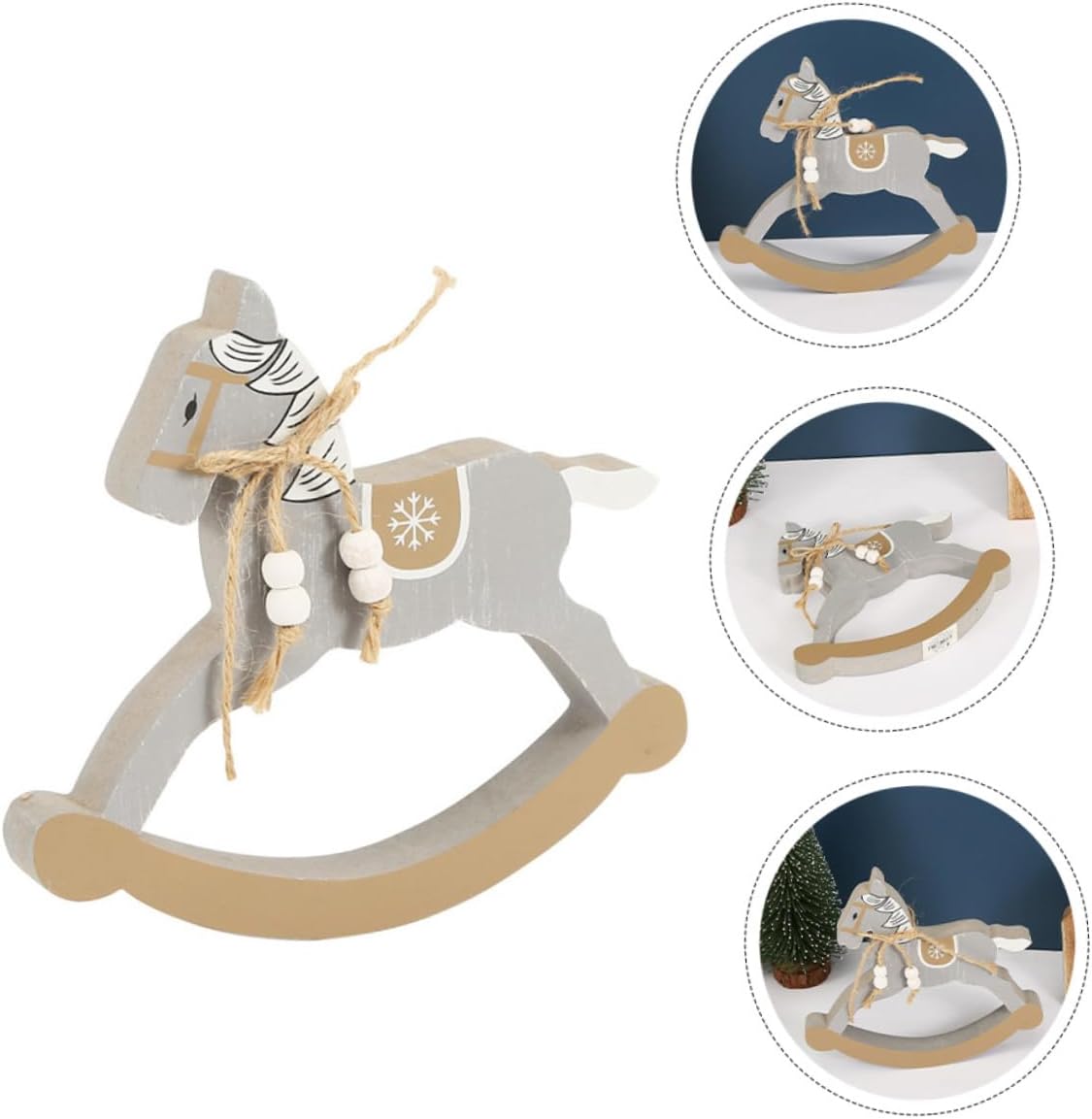 Mini Rocking Horse Desktop Ornament Wooden Rocking Horse Decor for Kids Room Table Decoration Christmas Party Accent