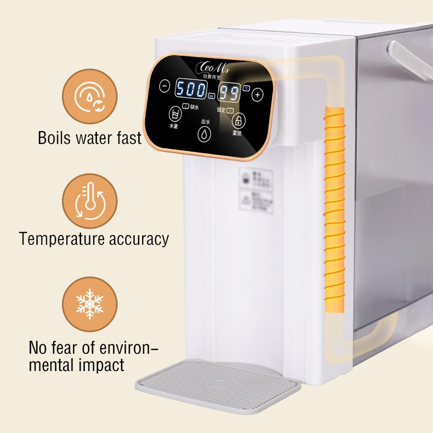 SaCLi Dispenser acquaDistributore di Acqua Potabile Diretto da Tavolo con Display Doppio/Singolo a Riscaldamento rapido Portatile per Uso Domestico, Piccolo, in Tre Secondi, Bianco/Verde(Color:d)