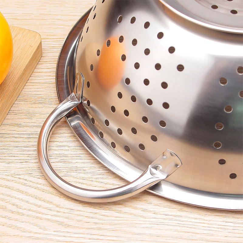 Stainless Steel Colander – Silver, 28cm | Large Metal Kitchen Colander with Handles | Durable Pasta – Rice & Vegetable Strainer | Heavy-Duty Food Strainer Colander Drainer - Image 6